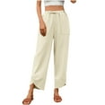 thumbnail image 2 of Roncen Women's Solid Wide Leg Pants - Loose Fit Elastic Waist Cropped Casual Trousers with Pockets, 2 of 9