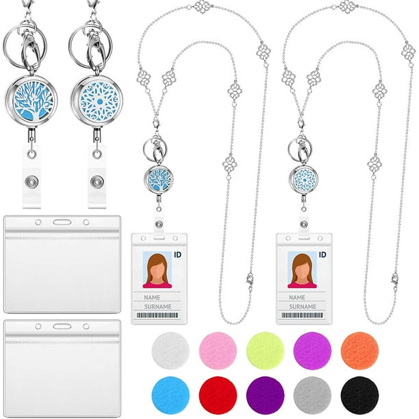 2 Set Retractable Badge Lanyard Necklace Diffuser Key Card ID