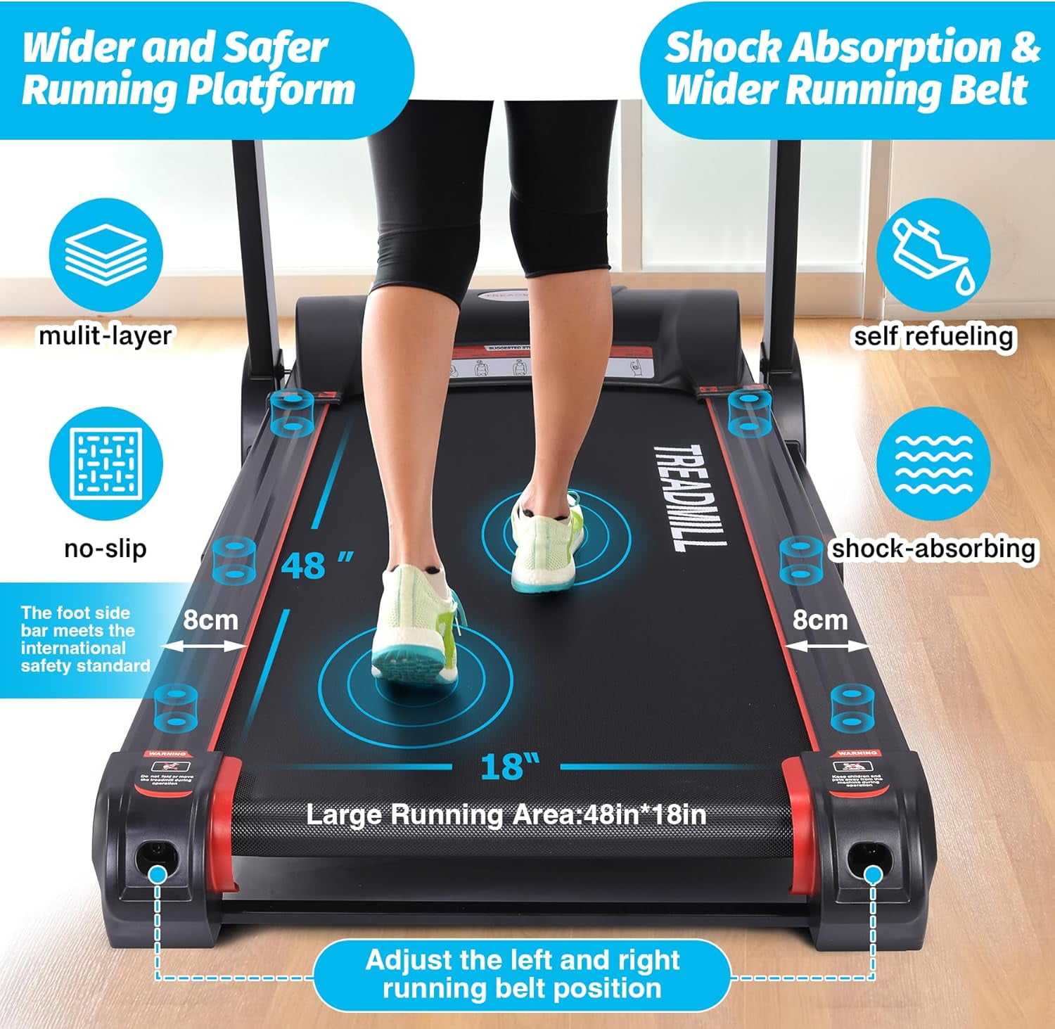 Luku Foldable Treadmill with Automatic incline, Heart Rate Sensor, Cup Holder, Shock Absorption, 8.7 MPH, 48in*18in Running Area