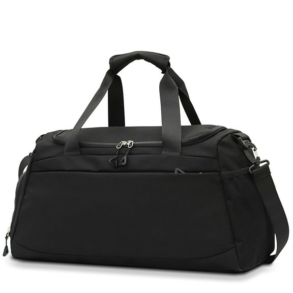 Sports Gym Bag with Wet Pocket & Shoe Compartment, Waterproof Travel Duffel Bags for Women Men, Weekender Carry on Overnight Tote Workout Bag for Yoga Swimming Hospital (Black)