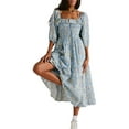 thumbnail image 1 of ZAXARRA Robe Florale Femme Ligne A Volants Col Carré Manches 3/4 Robe Longue de Soirée pour Plage Cocktail Boîte de Nuit Mode Urbaine, 1 of 7