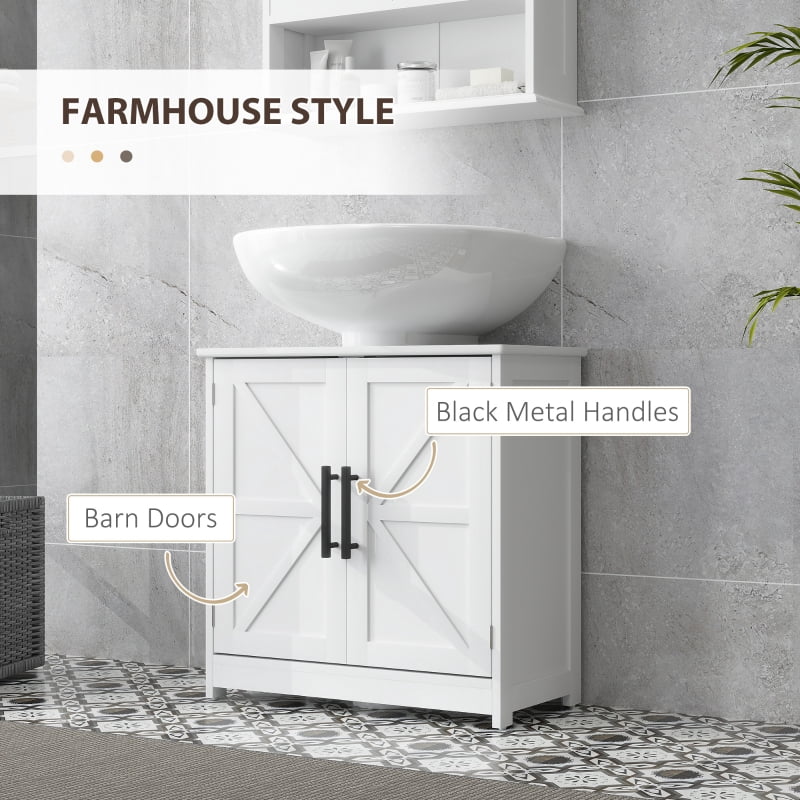 Alvantor Farmhouse Pedestal Sink Storage Cabinet with Barn Doors & Adjustable Shelf 23.6"x11.8"x23.6" White