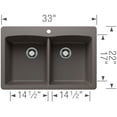 thumbnail image 3 of 33"x22" Diamond Silgranit Equal Doubl Bowl Kitchen Sink, Truffle, 3 of 7