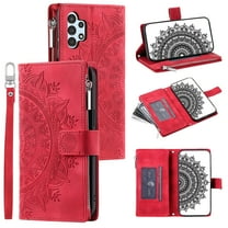 Galaxy A14 5G Case, Samsung Galaxy A14 Wallet Case with Crossbody Shoulder Strap, Dteck Embossed PU Leather Folio Case Stand with Card Slots Zipper Purse for Samsung Galaxy A14 5G,Red