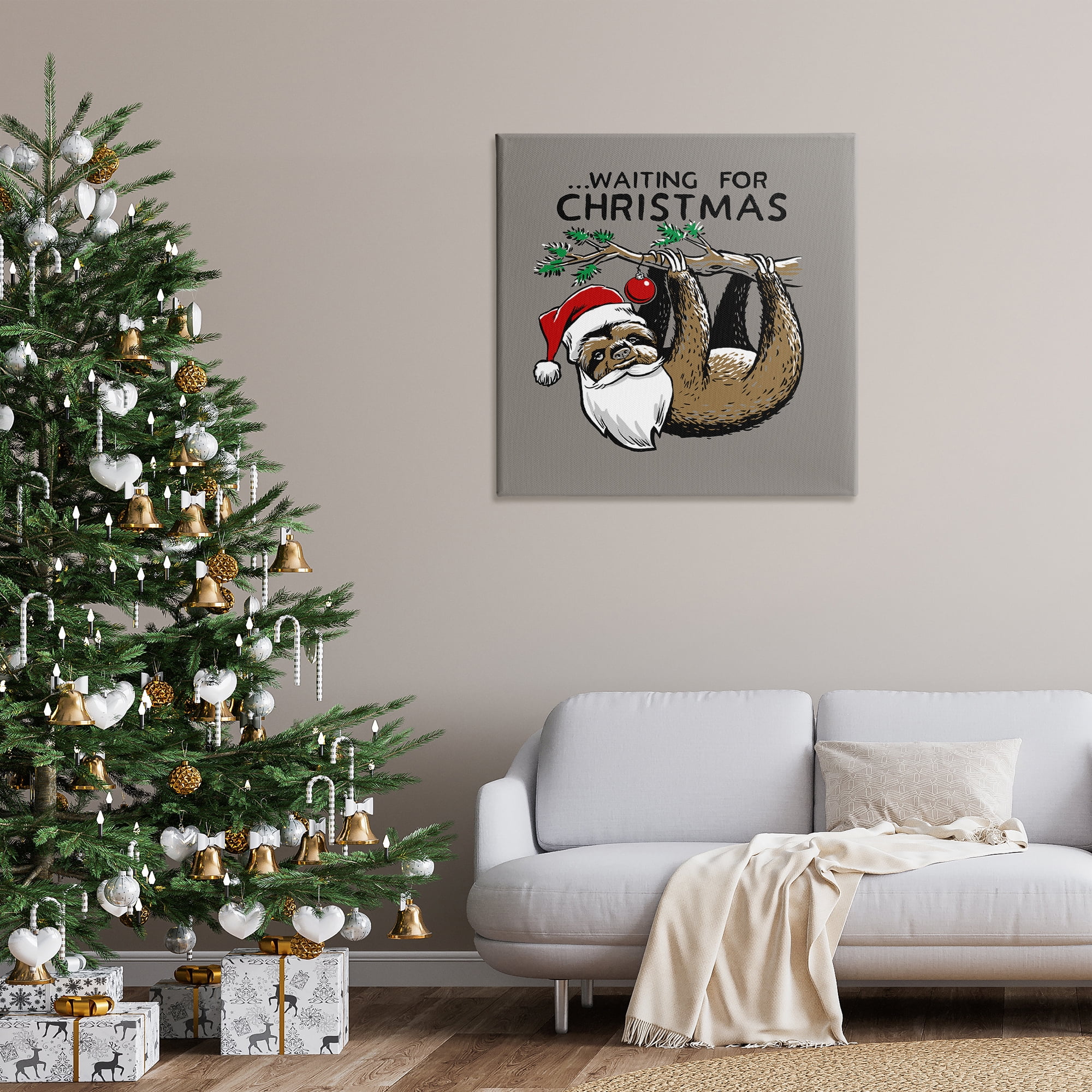 Stupell Industries Santa Christmas Sloth Holiday Painting Gallery Wrapped Canvas Art Prints Wall Art, 36 x 36