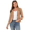 thumbnail image 1 of INSPIRE CHIC Blazer De Solapa Con Muescas Y Mangas 3/4 A Rayas Para Mujer marrón XS, 1 of 6