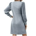 thumbnail image 4 of cfhntfmh Robe Tricotée pour Femmes Manches Longues Bouffantes Automne Slim Côtelée Col Rond Tunique Décontractée avec Poches, 4 of 7