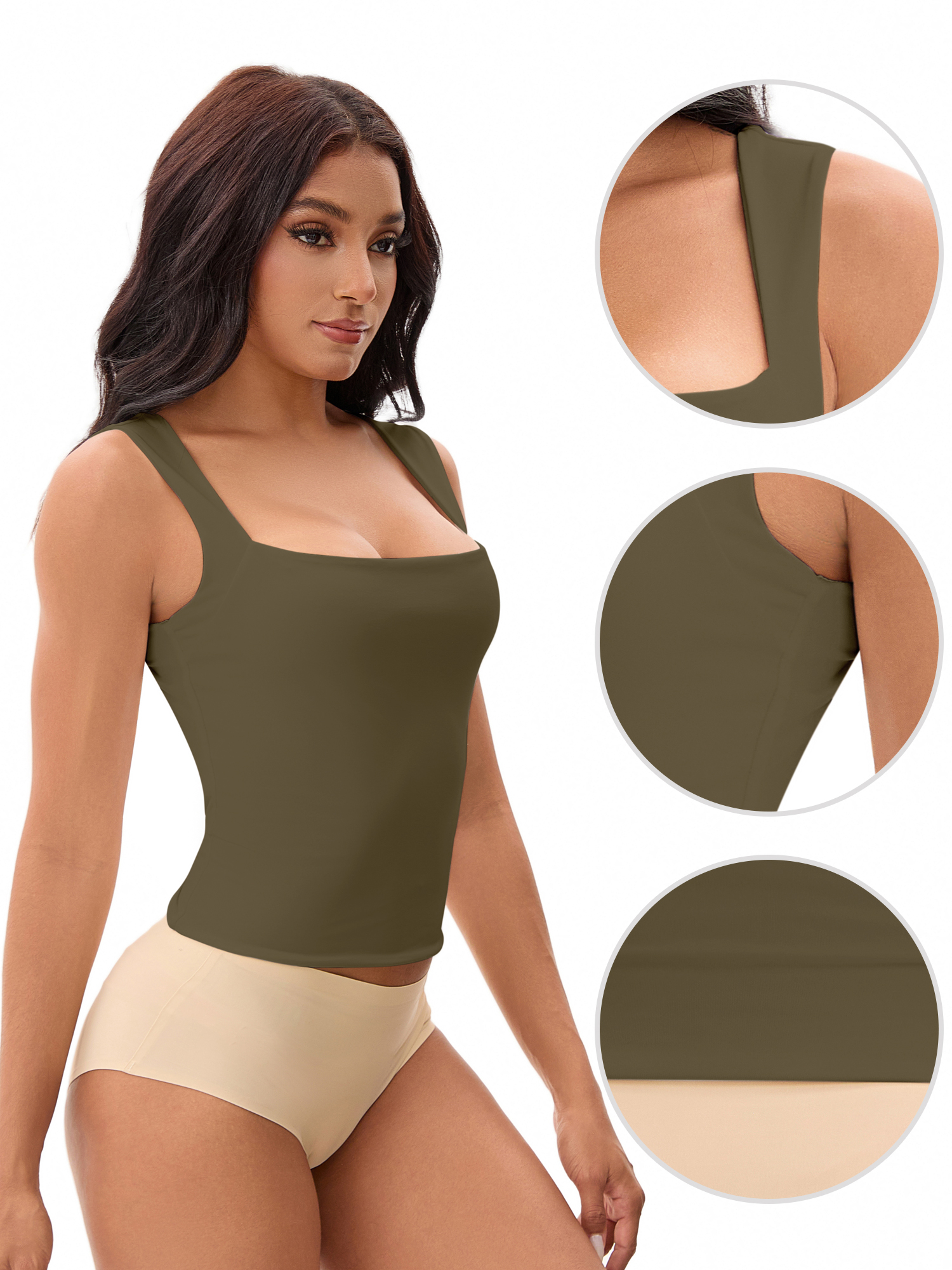 Unique Bargains Square Neck Sleeveless Tank Camisoles M Green