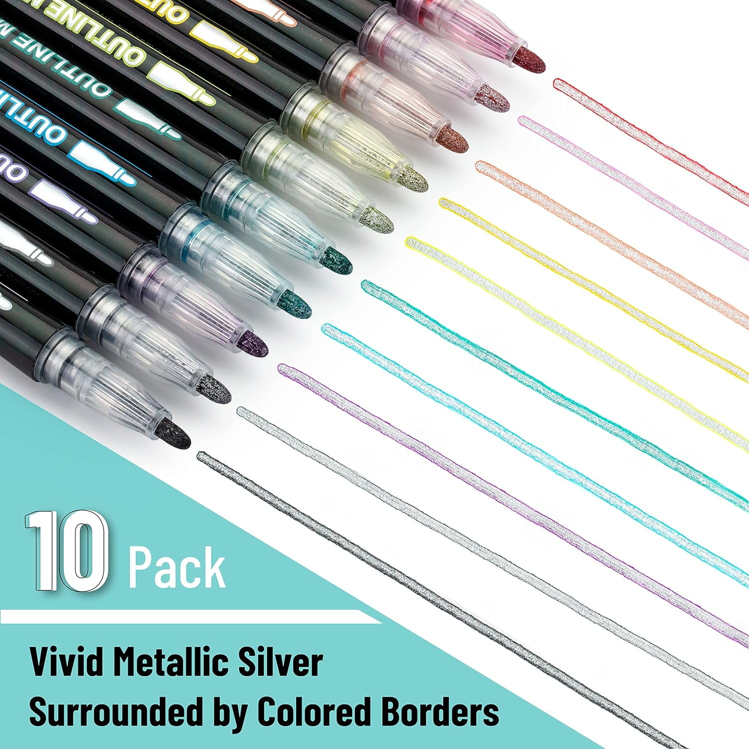 Dreamy Sparkle Dual-Line Contour Pen, 12 Colors Glitter Outline Markers with Metallic Ink for Crafts, Wood, Glass, Plastic, Quick-Dry Smudge-Proof