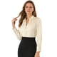 thumbnail image 1 of Camisa de satén con volantes para mujer Blusa de oficina de trabajo con botones de manga larga y linterna Beige XL, 1 of 6