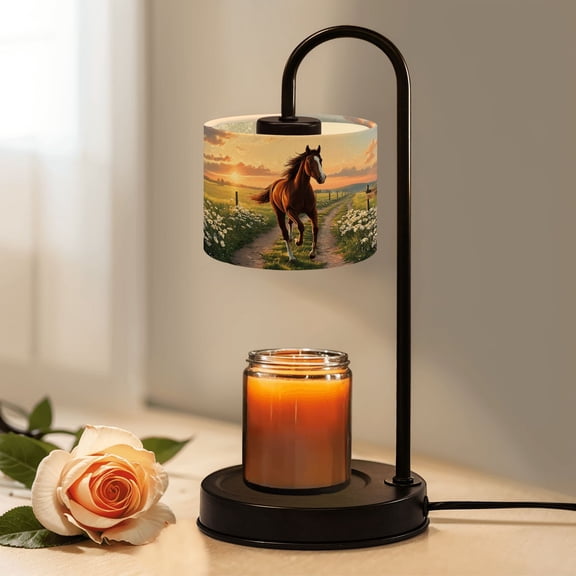 Candle Warmer Lamp with Timer Dimmer Brown Horse Running Flower Lined Country Sunset Candle Lamp Warmer for Jar Candle with 4 Bulbs Birthday Gifts for Women House Warming Gifts