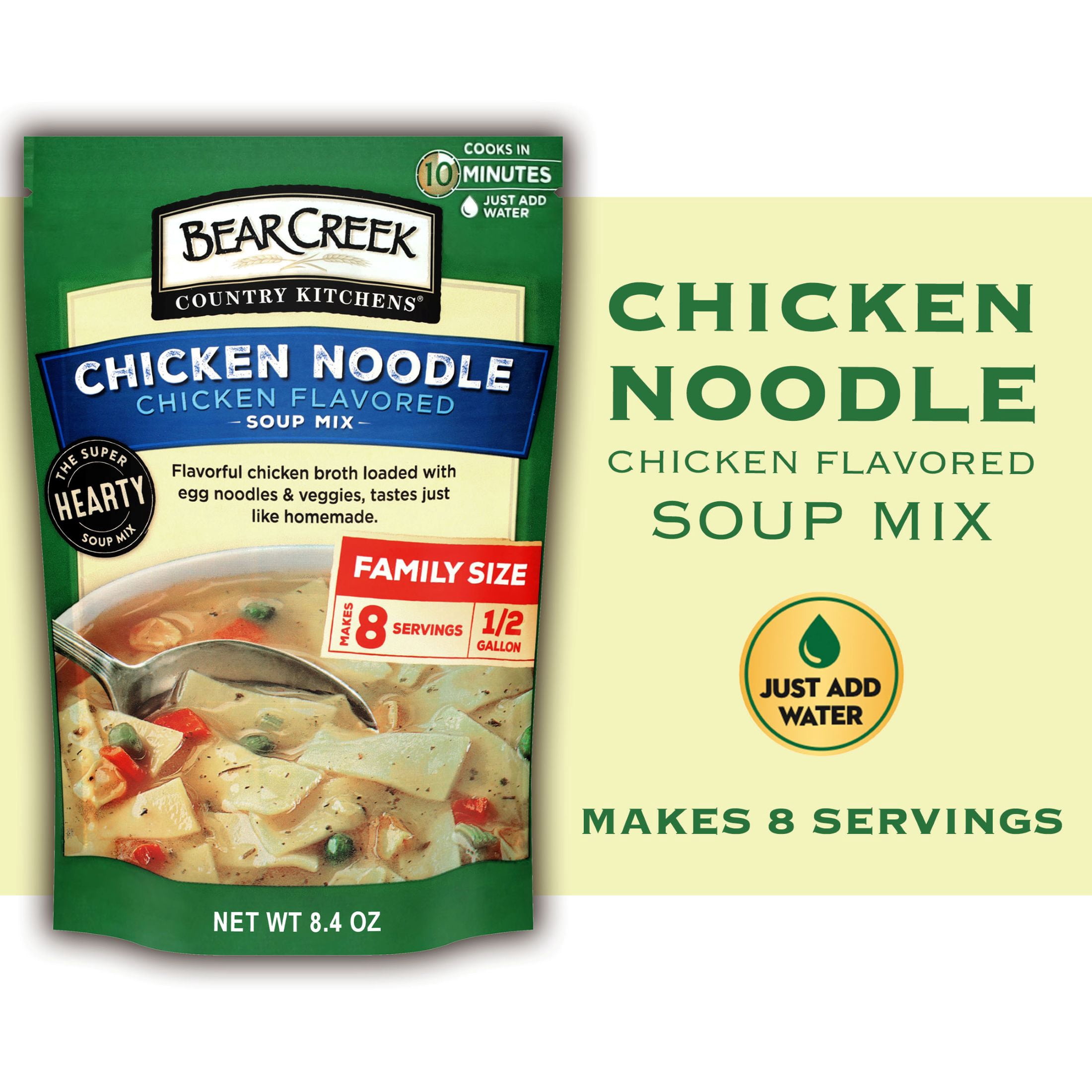 (6 pack) Bear Creek Country Kitchens Chicken Noodle Soup Mix, 8 Servings, Shelf Stable, 8.4oz Pouch