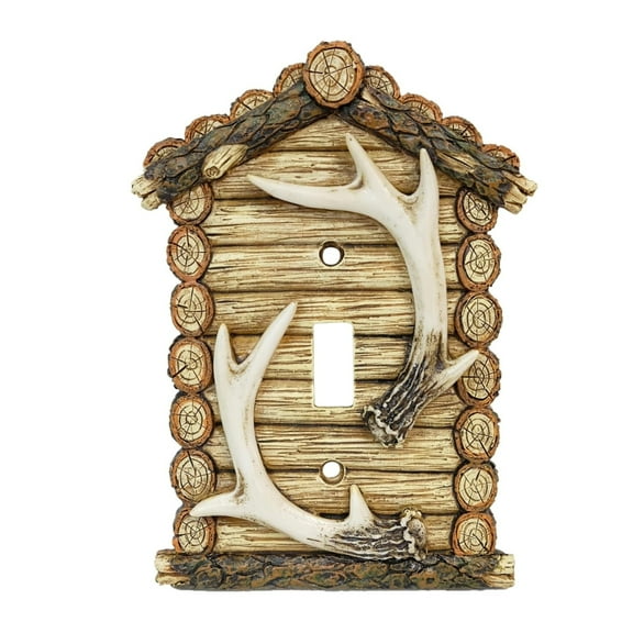 Rustic Single Toggle Switch Cover - Decorative Wall Plate for Cabin, Log Cabin Cottage with Faux Deer Antler - Western, and Rustic Light Switch Cover