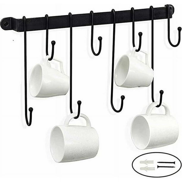 Agarradera para ollas de 40 cm para colgar en la pared con 8 ganchos, barra adhesiva fuerte, estante para utensilios de cocina, para cacerola, olla, tapas, utensilios de cocina, negro