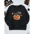 thumbnail image 2 of Arvbitana Women's Halloween Loose Sweatshirt Long Sleeve Pumpkin Cat Pattern Pullover Tops Ladies Crew Neck Casual Hoodie Streetwear, 2 of 7