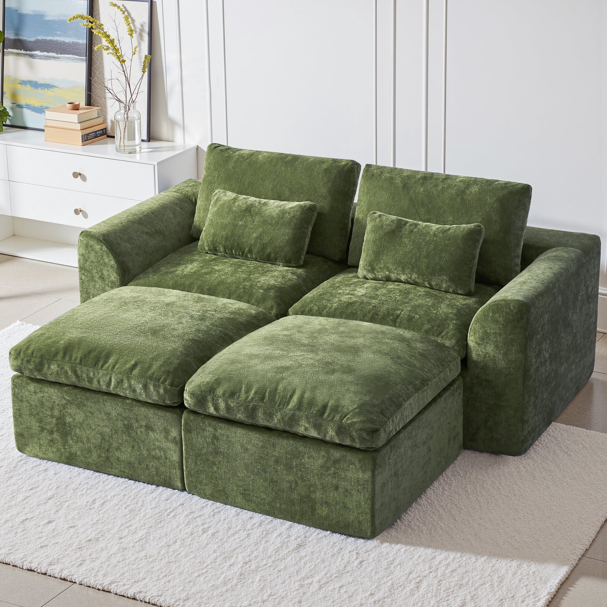 YINIX 120" Modular Sectional Sofa with Movable Ottomans, U-Shaped Couch for Living Room, No Assembly Required, Green
