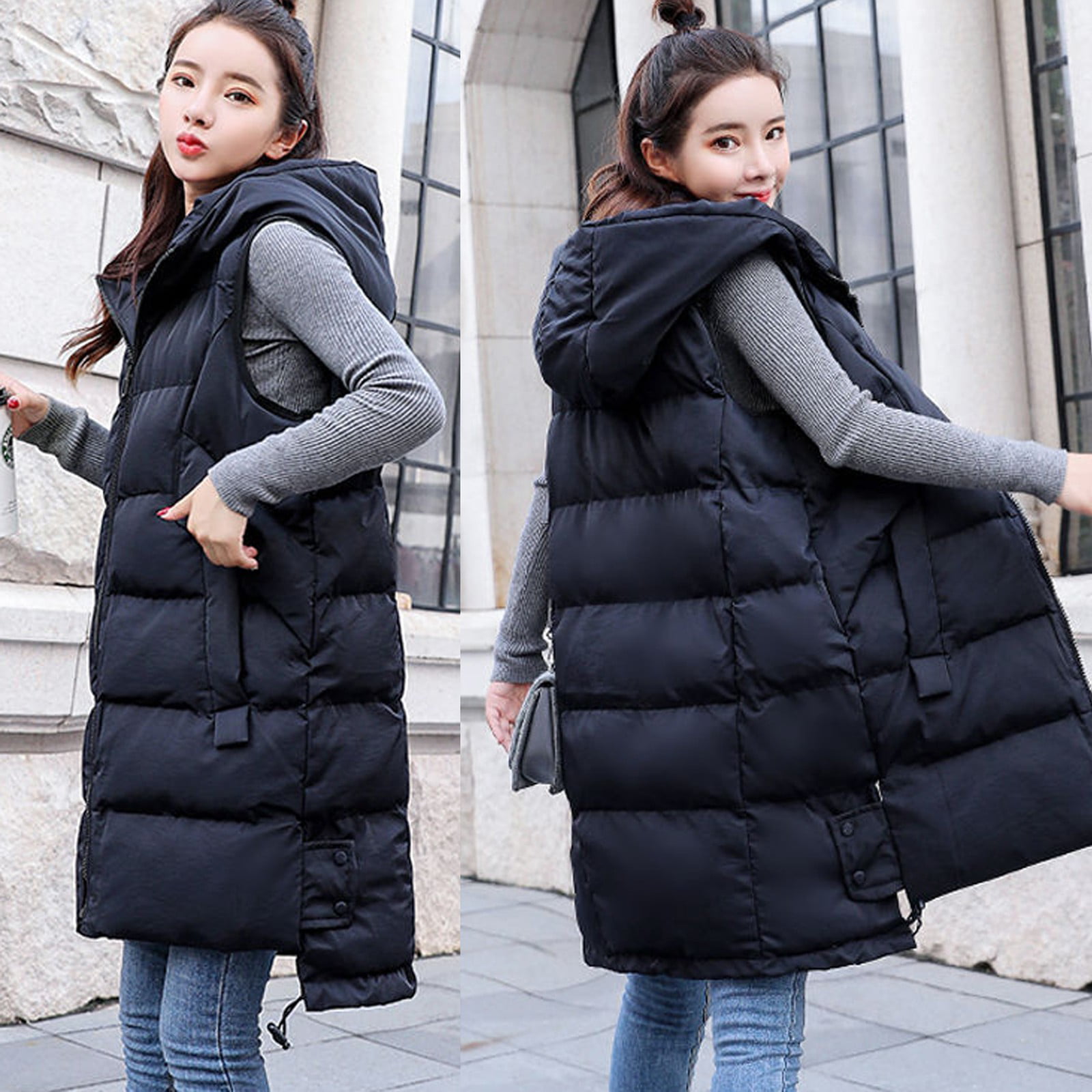 TOWED22 Womens Lightweight Jackets,Womens Leather Puffer Jacket Winter Long  Sleeve Black Short Bubble Coat White,L 