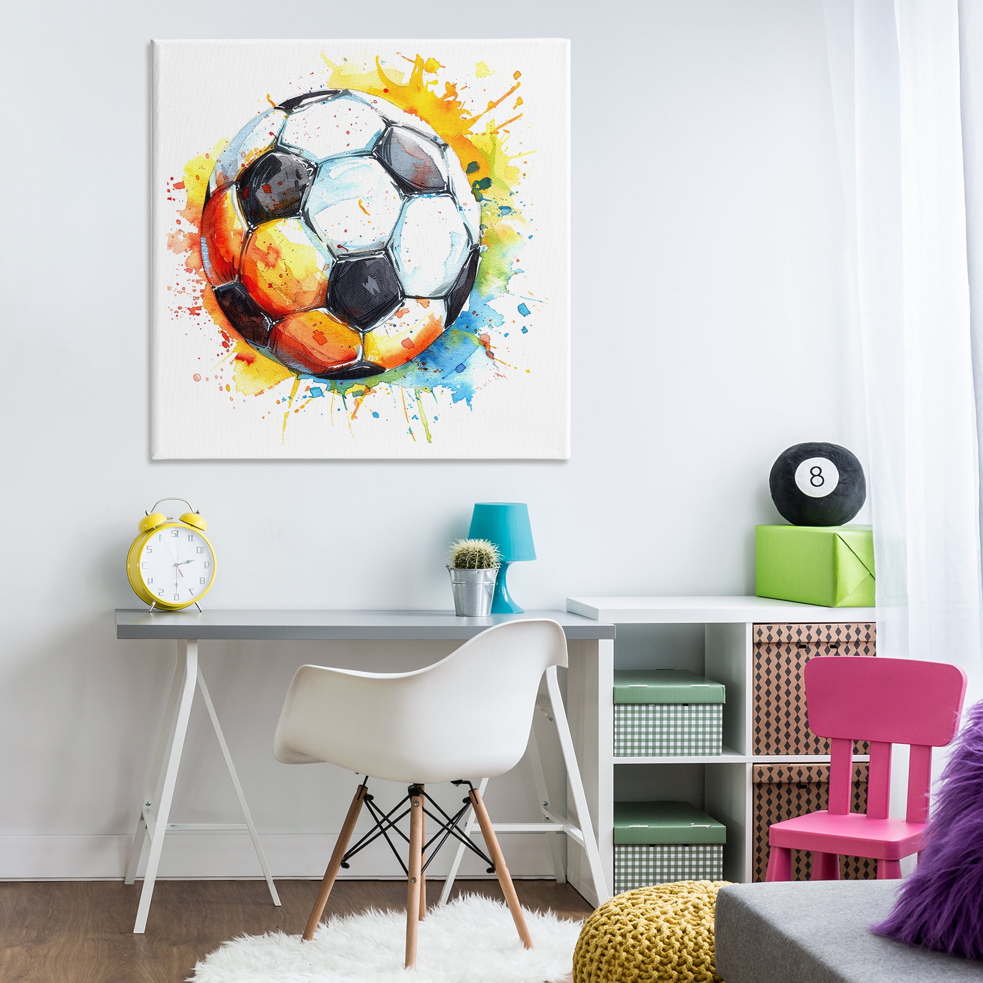 Stupell Industries Soccer Ball Bright Splash Sports Painting Wrapped Canvas Art Print Wall Art, 36 x 36