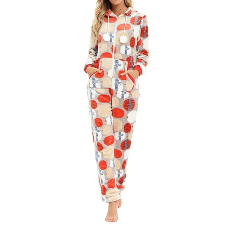 

JBEELATE Flannel Pajamas for Womens Onesie Pajamas Hooded Zipper Closure Front Flap Rompers Sleepwear Jumpsuit