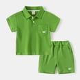 thumbnail image 4 of Baozhu Kid Boys Summer Outfits Short Sleeve Lapel Button Up Tops and Solid Color Shorts 2Pcs Clothes Sets,2-8 Years, 4 of 12