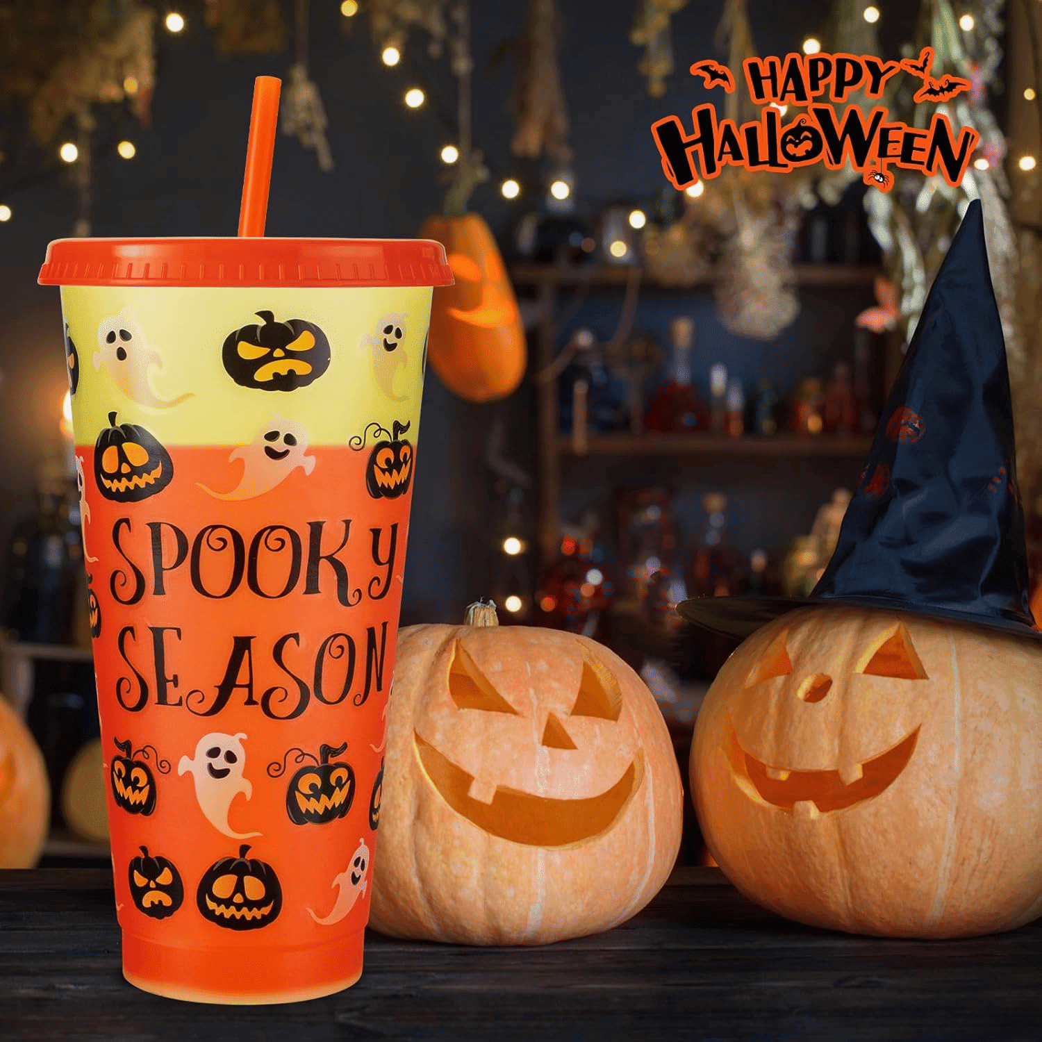 24 oz Color Changing Halloween Cups Set of 8 with Spooky Designs