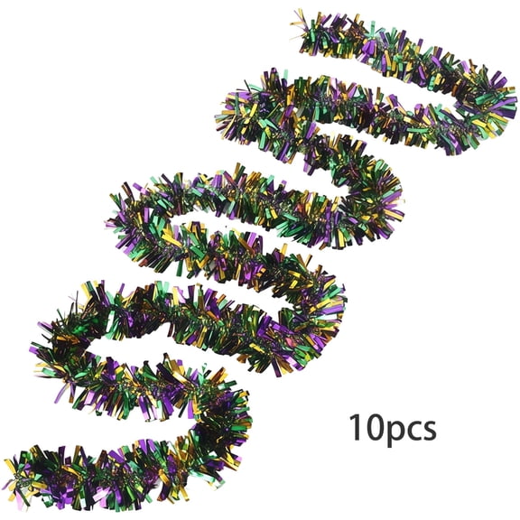 10 Pcs Mardi Gras Tinsel Garland, 78.7 in（200 cm）Purple Green Gold Party Garland, Indoor Outdoor Festival Decoration, PET Material, Ideal for DIY