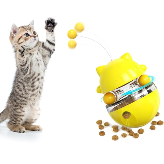 Unbranded Flexible Cat Tumbler Interactive Treat Dispenser Toy with Wand Ball, Yellow