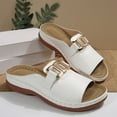 thumbnail image 4 of Xfvqtps Wedge Sandals for Women Slide Metal Decoration Arch Support Open Toe Soft Sole Non Slip Comfortable Walking Beach Summer Slippers White, 4 of 9