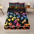 thumbnail image 2 of Manfei Cartoon Rainbow Zipper Full Size Comforter Sets with Fitted Sheet and 2 Pillowcases, Ink Leopard Print Zipper Bedding Set, Black Orange, Black Reversible, 4pcs, 2 of 7