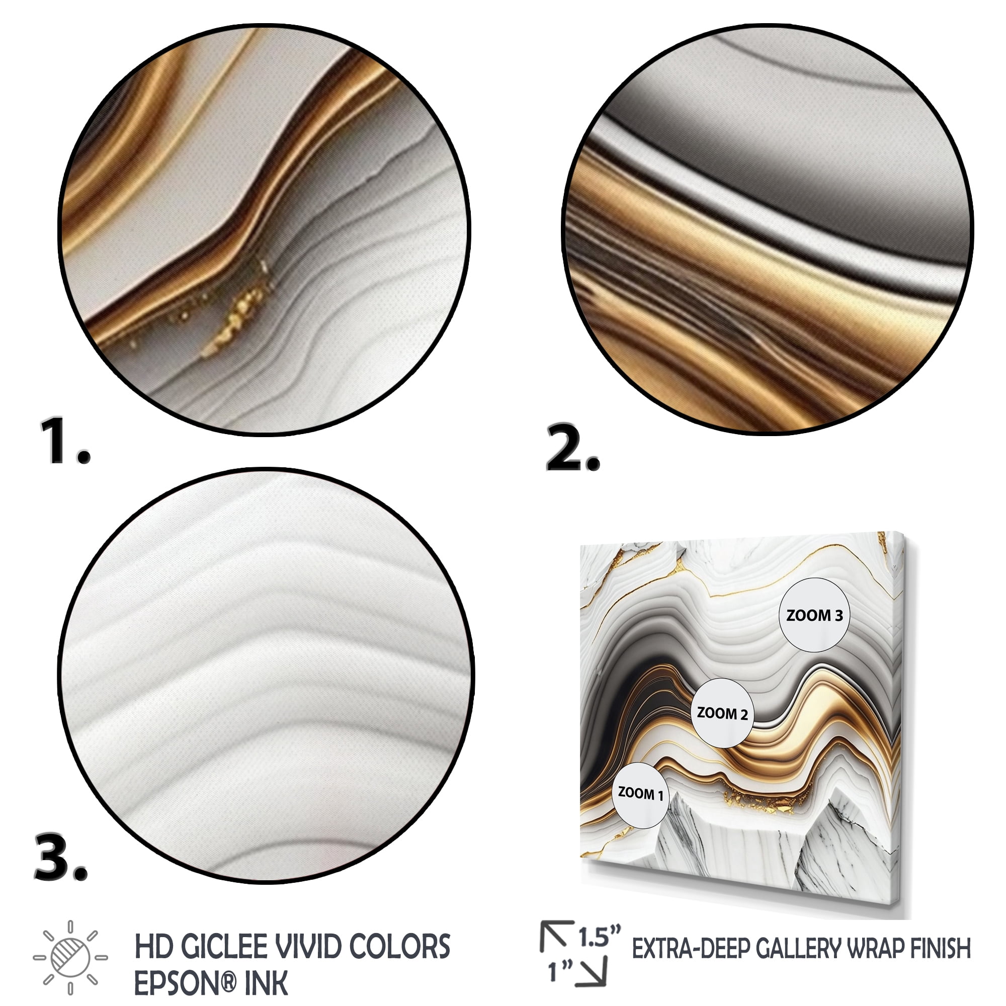 Designart Abstract Geode Waves Grey III Canvas Wall Art