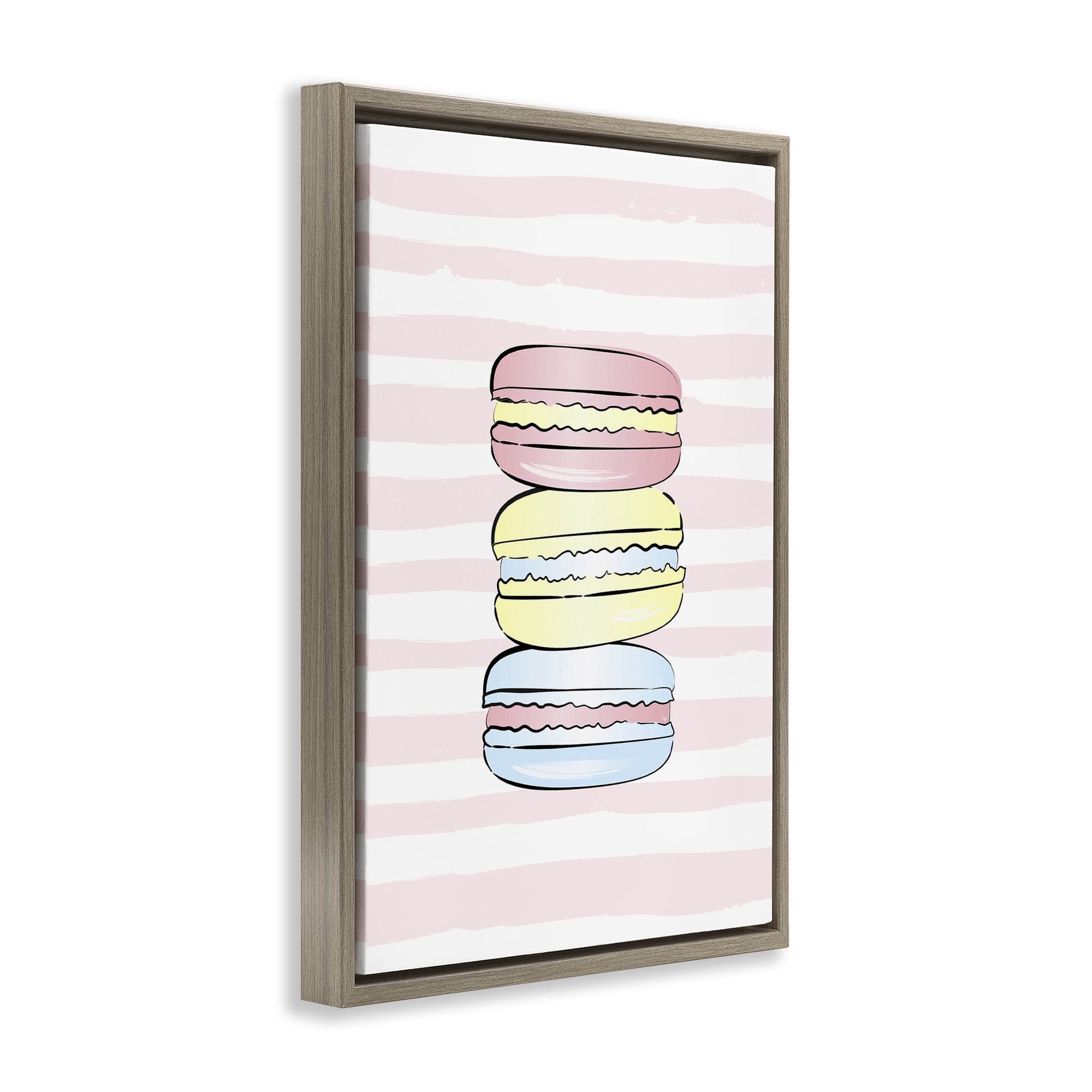 Stupell Industries Pink Stripes Macarons Food & Beverage Painting Brown Floater Framed Art Print Wall Art, 21 x 31
