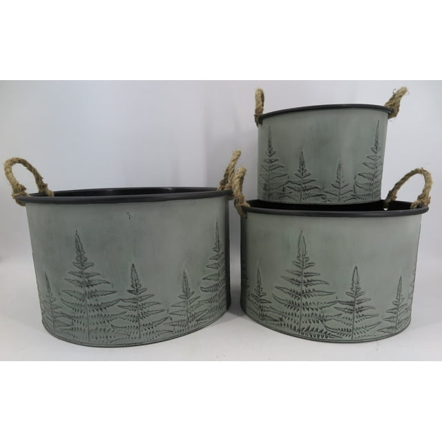 Ensemble de 3 Gris avec Motif d'Arbre et Poignées de Corde Jardinières