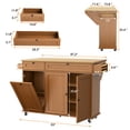thumbnail image 7 of Garvee 55" Mobile Island Table with Drop Leaf, Kitchen Rolling Island with Spice Rack & Towel Rack, Knife Holder, Kitchen Island Cart with Trash Storage Cabinet for Home Office Brown, 7 of 7