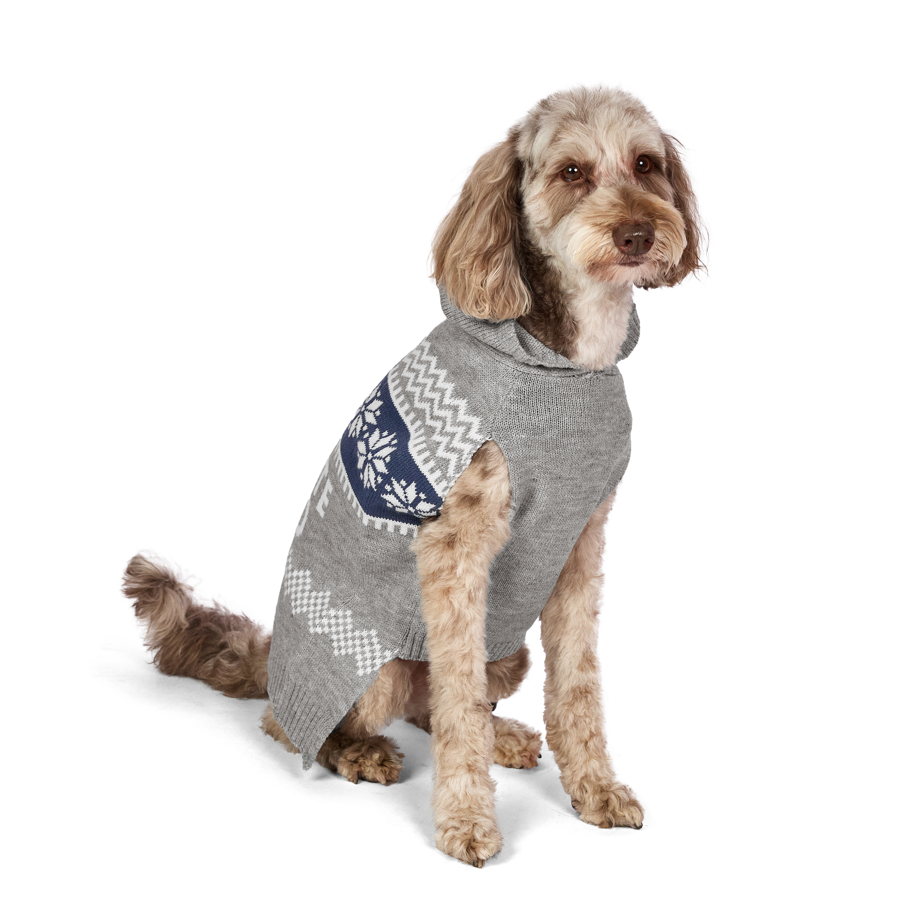 Vibrant Life Holiday Hooded Pet Sweater for Dogs, Favorite Child, Gray, Medium