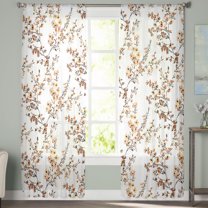 Sheer Curtains 72 inches Long, Floral Watercolor Style Khaki Flower Bud Leaves Light Filtering Sheer Window Curtains Rod Pocket Voile Drapes for Bedroom Living Room, 52"W x 72"L 2 Panels
