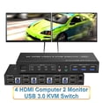 thumbnail image 2 of 4 Port USB 3.0 KVM Switch 4X2 Dual Monitor 4K@60Hz Extended Display DP KVM Switch 4 In 2 Out For 4 PC Share Keyboard Mouse, 2 of 7