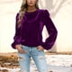 thumbnail image 1 of Karight Women Frill Trim Mock Neck Velvet Top Shirred Flounce Long Sleeve Blouse Daily Regular Solid Shirt, 1 of 5