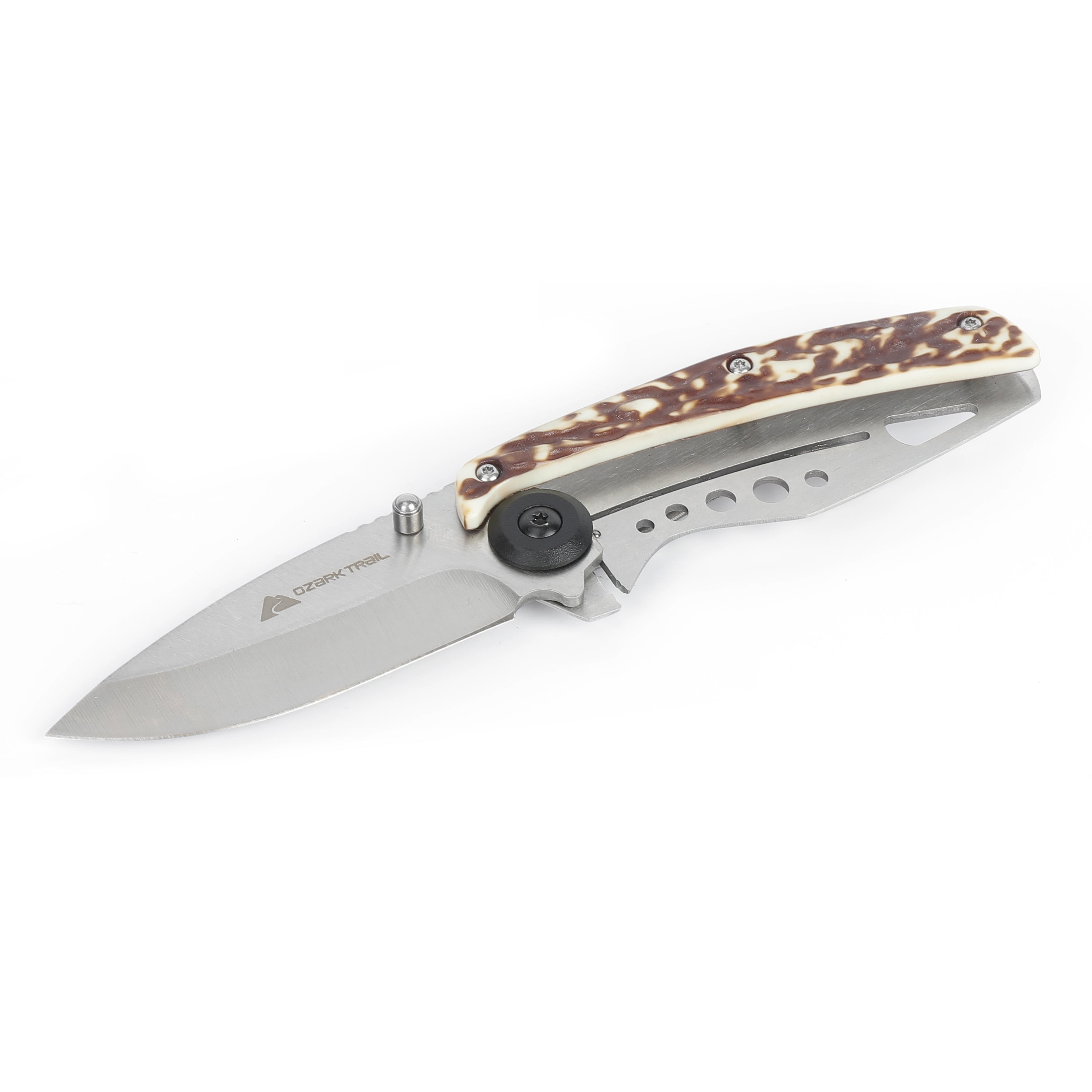 Ozark Trail 7' Stainless Steel Folding Pocket Knife, 3' Drop Point Blade, Stag