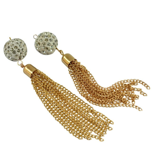 2 piezas de blancas de cristal borla de oro colgante collar pendiente fabricación de joyas Yuyangstore Pendiente de la borla de la cadena