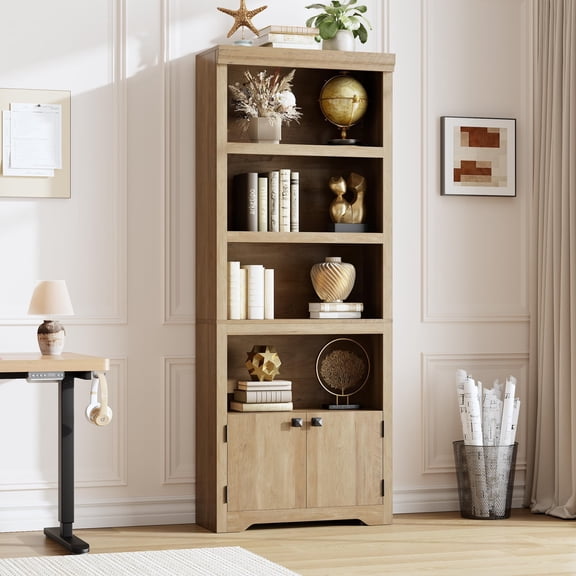 Garvee Librero de 5 Niveles con 2 Puertas y Estantes Ajustables – Estilo Rústico