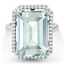 Gem Stone King 925 Sterling Silver Sky Blue Simulated Aquamarine Ring for Women (16.30 Cttw, Emerald Cut 18X13MM, Available in Size 5, 6, 7, 8, 9)