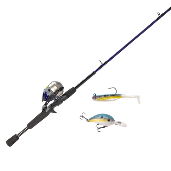 Zebco 33 Custom-Z Spincast Reel and Fishing Rod Combo, 6-Foot 6-Inch 2-Piece Telescopic Rod, Medium Power, Fast Action, Size 30 Reel, 4.1:1 Gear Ratio, 2-Piece Strike King Tackle Kit, Silver/Purple