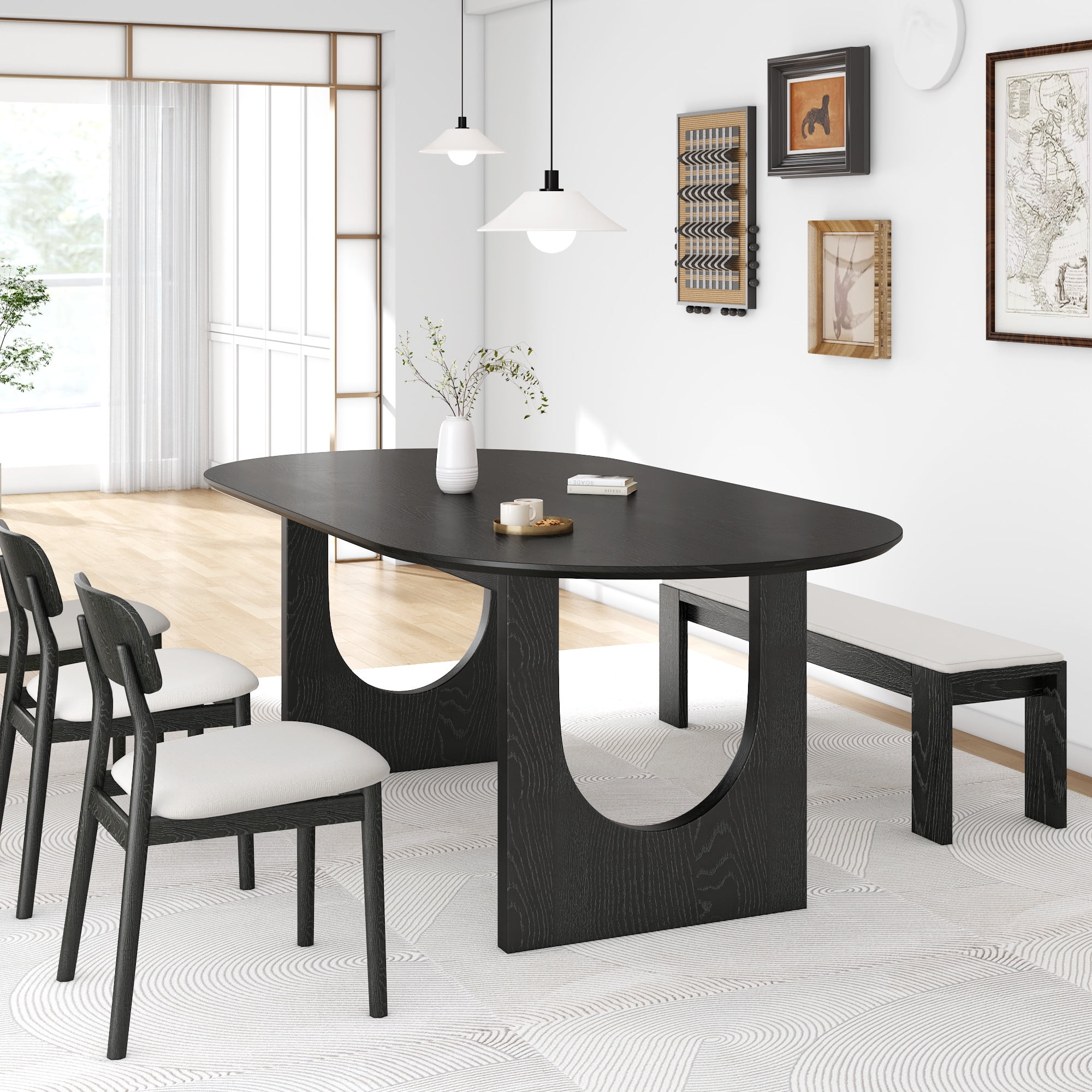 MAYEERTY 79"×40"×30" Black Oval Dining Table - Arch-Shaped Legs, Stylish for Kitchen & Dining Room