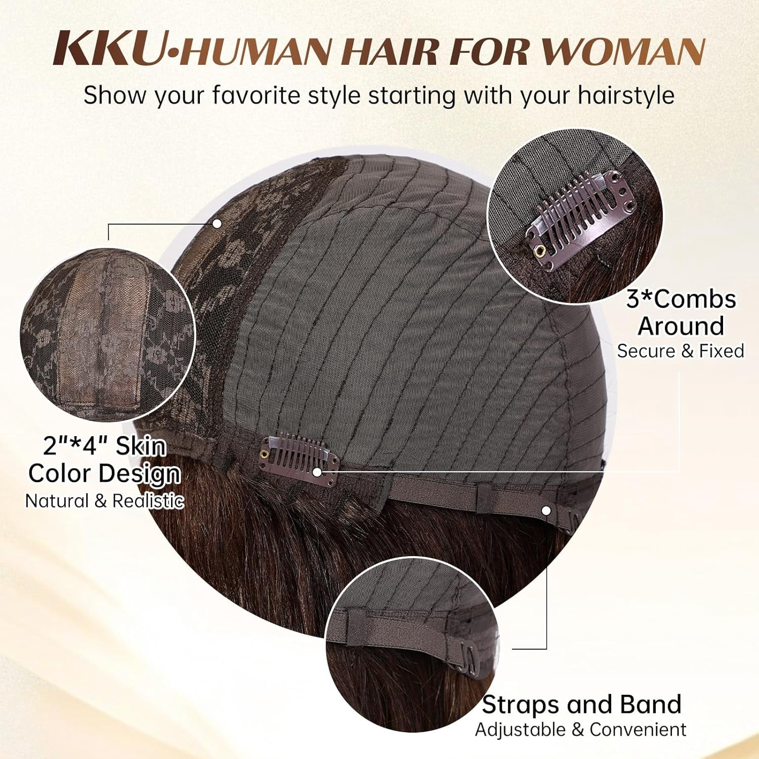 DOPI 10 Inch Brown Mixed Blonde Wigs Human Hair for Women, Remy Human Hair Wigs, Human Hair Wigs with Bangs