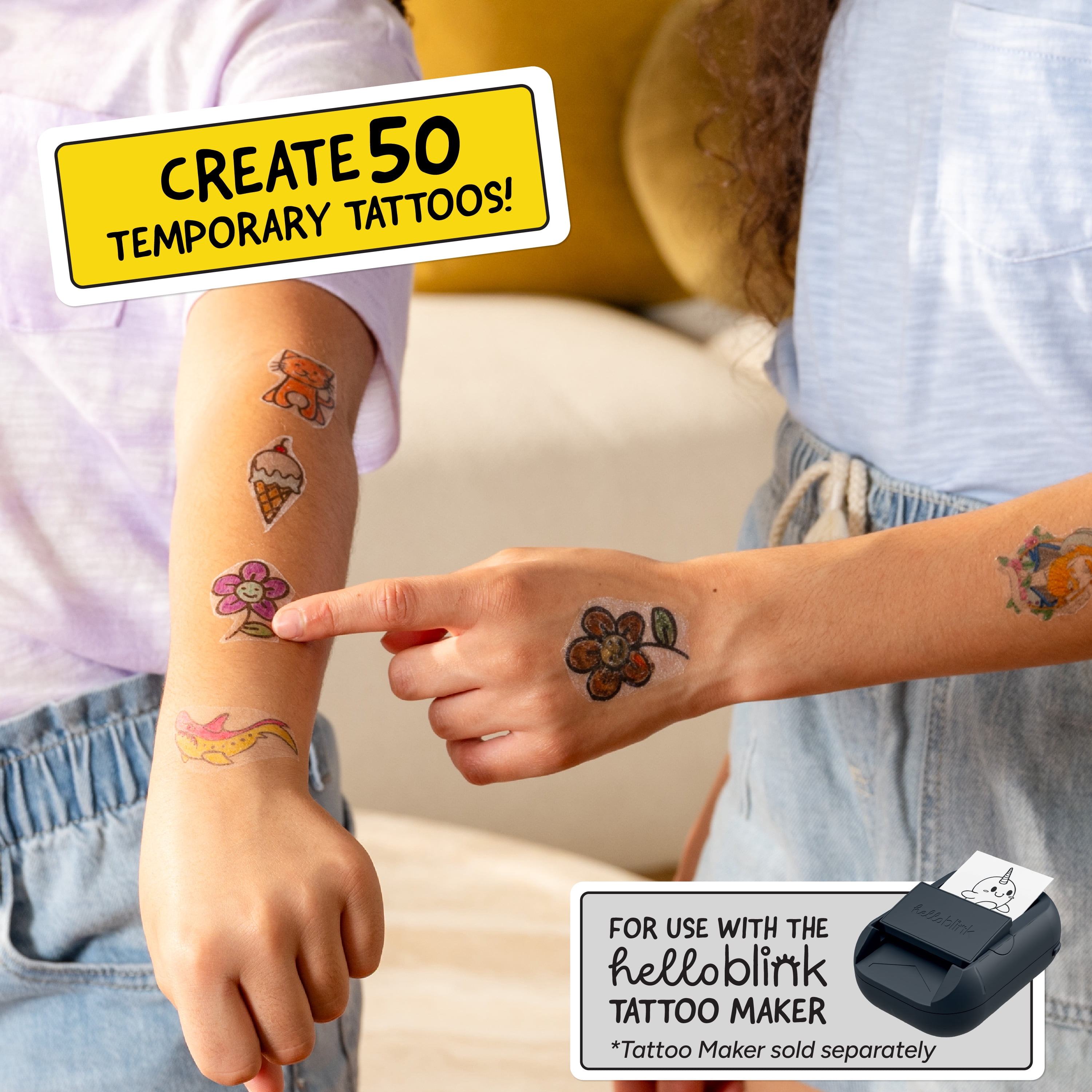 Hello Blink Tattoo Maker Custom Temporary Body Art Refill Pack for Kids Ages 8 and up.
