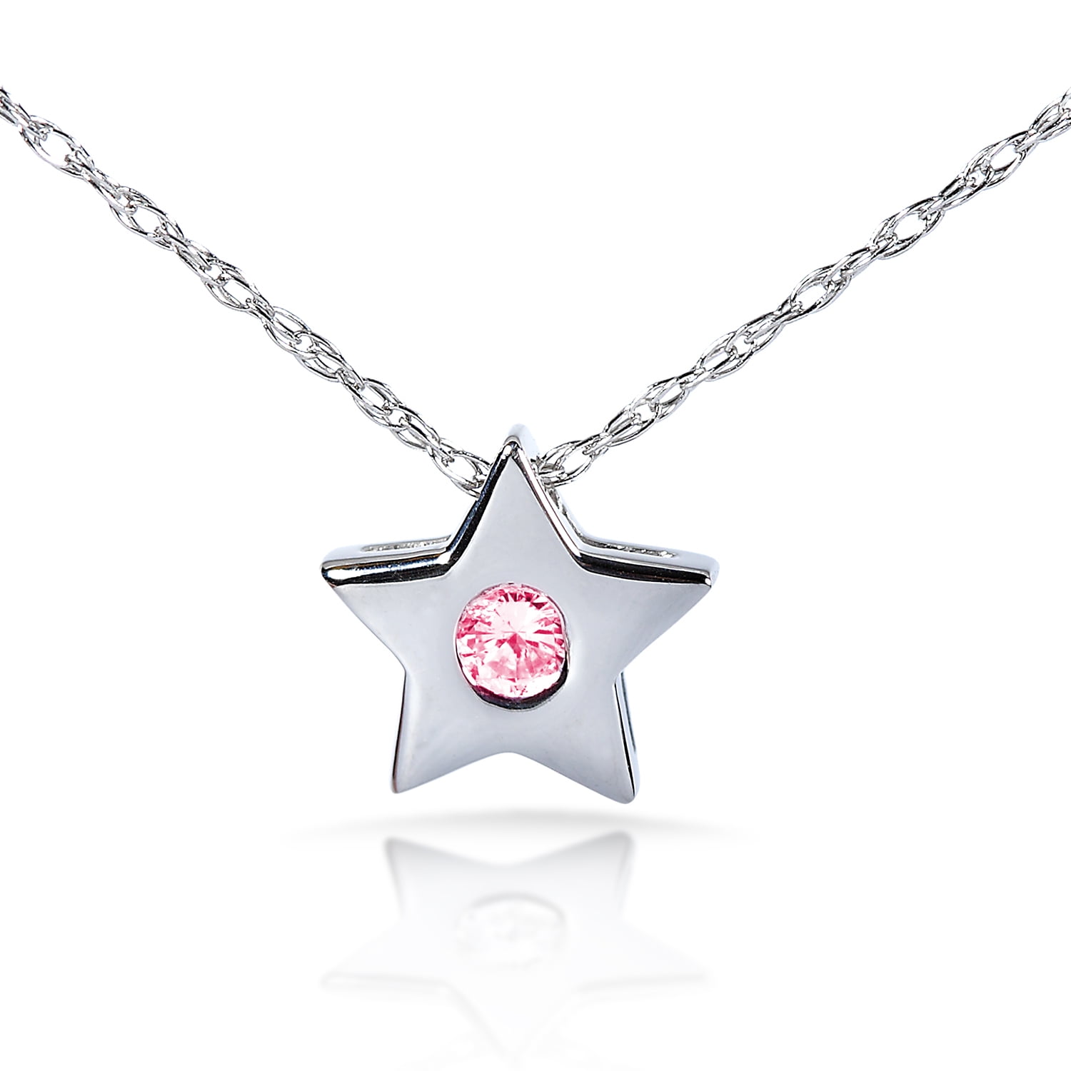 Pink Sapphire Bezel Star Pendant in 14K White Gold (16" Chain) by