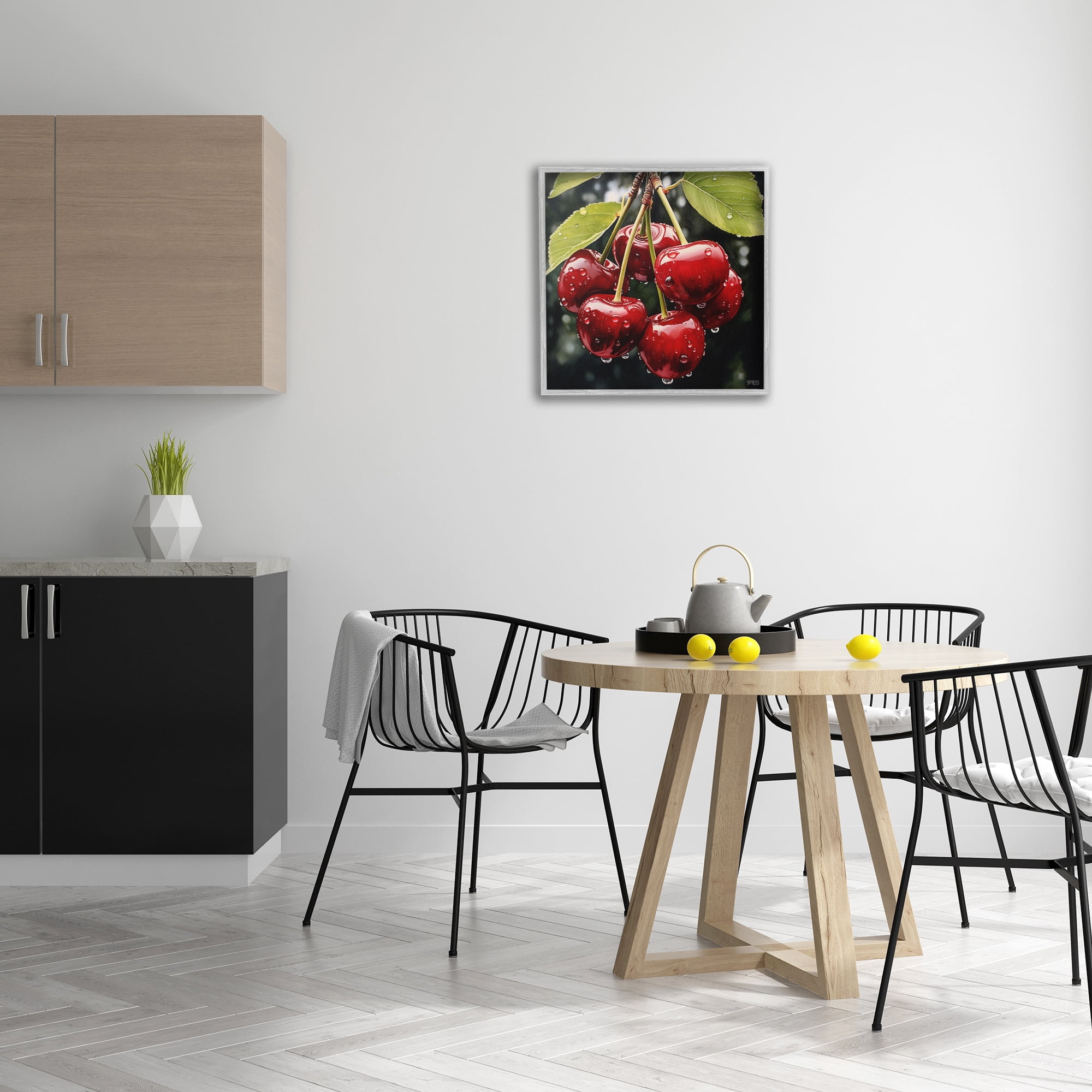 Stupell Industries Cherries with Water Droplets Food & Beverage Painting Gray Framed Art Print Wall Art, 24 x 24