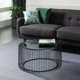 thumbnail image 3 of DecMode Contemporary Round Coffee Table, 32"W x 15"H Features Clear Glass Top and Black Open Metal Design, 3 of 12