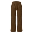 thumbnail image 4 of Ladies Cotton Linen Casual Pants, Washed Crinkled Solid Color Comfortable Long Pants with Back Pockets, Elastic Waist Pull On Pants for Daily Wear, Vacation and Beach Coffee S, 4 of 6
