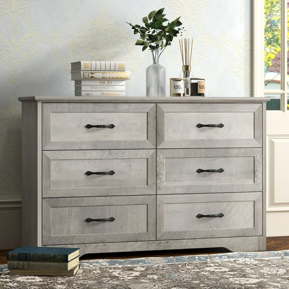 AOILE 6-Drawer Dresser w/ Metal Handles, Modern Wood Storage Cabinet for Bedroom Organization